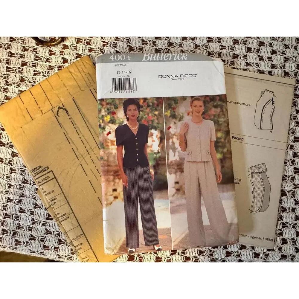 Vintage 90s Butterick 4004 Sewing Pattern Donna Ricco Pants & Top 12 14 16 UNCUT